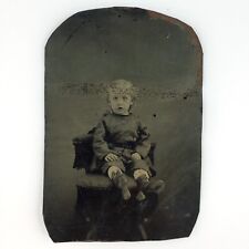Impatient Child Photographer's Chair Tintype c1870 Antique 1/6 Plate Photo H931 picture
