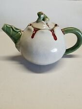 Majolica Ceramic Teapot With Frog On Lid & Vine Spout Circa 1960-70s Crackle picture