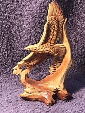 Rustic Faux Wood Figurine Soaring Bald Eagle Swooping In Between The Trees picture