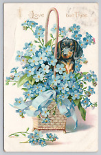 VTG Undivided Back Postcard I Love But Thee, Puppy in Basket picture