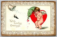 Antique Valentine Postcard Tuck Cupid Loving Greeting Umbrella Rice Shoe 1911 J2 picture