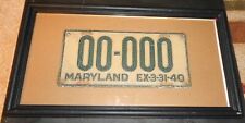 EXTREMELY RARE 1940 MARYLAND SAMPLE ZERO LICENSE PLATE TAG-SELDOM OFFERED picture