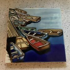 Beautiful Boat Dock Scene Tile 6 X 6, Ceramic, Colorfull picture