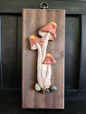 Vintage Mushroom 3D Wall Decor Wood & Stone Plaque 14”   picture