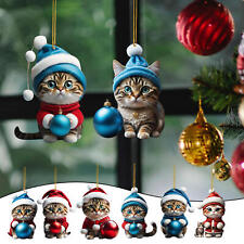 8x Cat Lover Christmas Tree Ornament Double-Sided Acrylic Pendant Holiday Kitten picture