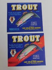 2 Different Vintage Trout Brand Apple Crate Labels..Chelan, Washington picture