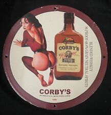 RARE 1958 CORBY’S BLENDED WHISKEY USA PINUP PORCELAIN ENAMEL STORE SIGN picture