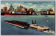 New Orleans, Louisiana LA - Skyline and Federal Barge Line - Vintage Postcard picture