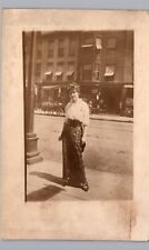 MICHIGAN CITY INDIANA PRETTY LADY STREET CORNER 1910 real photo postcard rppc mi picture