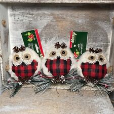 Lot of 3 Merry By Christmas House Farmhouse Buffalo Plaid Owls Ornaments New picture