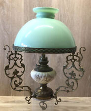 Antique Vintage French Hanging Lamp Kerosene Oil Chandelier Opaline Glass picture
