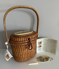 Vintage Farnum Nantucket Rattan Woven Nantucket Harbor Basket Handbag & Keychain picture