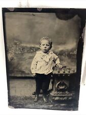 Antique Tintype Bon-Ton Photograph Adorable Boy Victorian/Edwardian White Shirt picture
