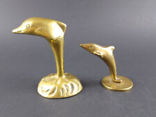 Vintage Leonard Brass Dolphin Porpoise Small Figurine and 1 Smaller Unmarked  picture