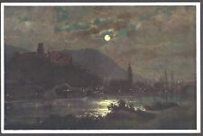 HEIDELBERG AT NIGHT POSTCARD Art by H. Hoffmann River Neckar Moon Reflection picture