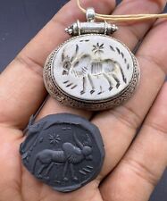 Rare Beautiful Old Pure Sliver Indus Valley Intaglio Stamp Agate Amulet Pendent picture