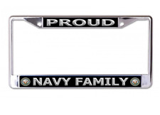 PROUD NAVY FAMILY USA MADE CHROME LICENSE PLATE FRAME picture