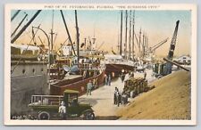 Port of St. Petersburg Florida FL Boats Docked in Harbor Vintage Postcard picture