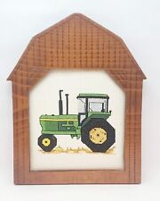 Vintage John Deere Tractor Cross Stitch in Barn Shape Wood Frame 9