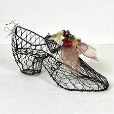 Vintage French Wire Art Victorian Shoe Sculpture Cinderella Slipper Floral Decor picture