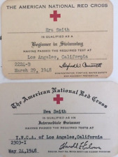 AMERICAN NATIONAL RED CROSS  SWIMMER  swimming 2 CERTIFICATES 1948 Los Angeles picture