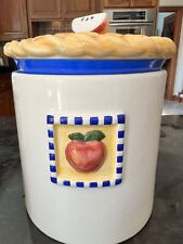 Vintage 1994 Clay Art LG Canister With Lid Fruit Pies 8 in Tall Apple Top picture
