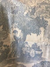 Vintage French Suzanne Fontan Romantic Toile Cotton Interiors Fabric Panel~Blue picture