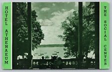 Postcard NY Chautauqua Hotel Athenaeum Social Center Lakefront Boats c1956 J1 picture