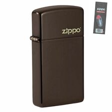 Zippo 49266ZL Slim Brown with Logo Windproof Pocket Lighter + FLINT PACK picture