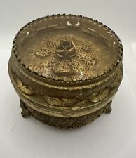 Antique MCM Brass/Bronze/Colored Glass Large Box picture