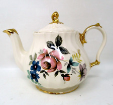 Vintage Teapot Sadler England Rose Floral Design Gold Trim 5in Tall picture