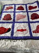 Vintage Small Red Hat Wall Hanging, Lap Quilt, Appliquéd Hats, Paisley Back picture