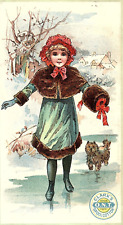 c1880 CLARK'S SPOOL COTTON O.N.T.  ICE SKATER DOG VICTORIAN TRADE CARD Z1360 picture