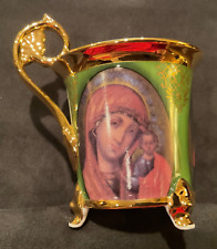 Antique RGK Leander 1907 Religious Porcelain Tea Cup Green & 14k Gold Trim Czech picture