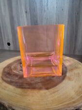 Vintage Teleflora Square Glass Vase  Planter Or Candel Holder Pink/Orange  picture