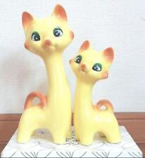 Showa Retro Cat Pottery Ornament Yellow picture