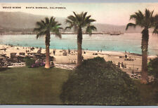 Santa Barbara CA Postcard Beach Scene Hand Colored Albertype California picture