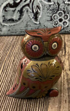 Vintage Khokhloma Russian Folk Art Wood Owl Miniature picture