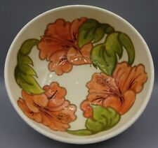 Vintage Moorcroft Pottery Bowl - Coral Colored Hibiscus Flowers - Signed WM 1960 picture