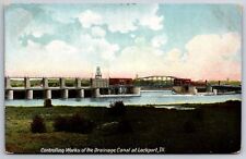 Lockport Illinois~Controlling Works Of The Drainage Canal~PM 1910~Vtg Postcard picture