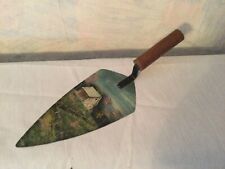 ANTIQUE ONE OF A KIND HAND-PAINTED ARTWORK  COUNTRY BARN ON A ANTIQUE TROWEL. picture