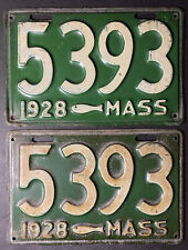1928 Rare Vintage Massachusetts MA Cod License Plate Pair #5393 picture
