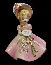 Vintage Josef Originals Figurine Lady In Pink Gown & Bonnet Gold Porcelain picture