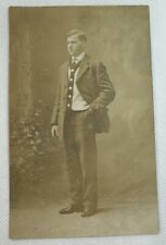 Handsome Young Man Gentleman Suit Studio Portrait RPPC Postcard c.1910 picture