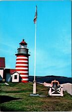 West Quoddy Head Light Bay of Fundy Lighthouse Maine Chrome VTG Postcard  picture