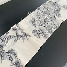 Sumi-E #D 6x77-2.13yd LONG Hand Painted Vintage Silk Japanese Kimono Fabric RQ7 picture