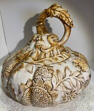 Heather Goldminc Blue Sky Ceramic Harvest Pumpkin Ivory Gold Cookie Jar, Tureen picture