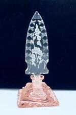 Vintage Pink & Clear Czech Cut Glass Perfume Bottle w/ Floral Stopper picture