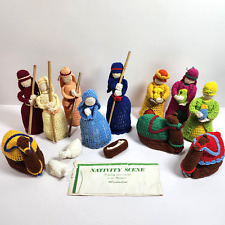 Vintage Crocheted Nativity Set Scene 14 Pieces Christmas Handmade Philippines picture