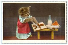 c1910's Anthropomorphic Cat Baking Human Shape Dough Roller Antique Postcard picture